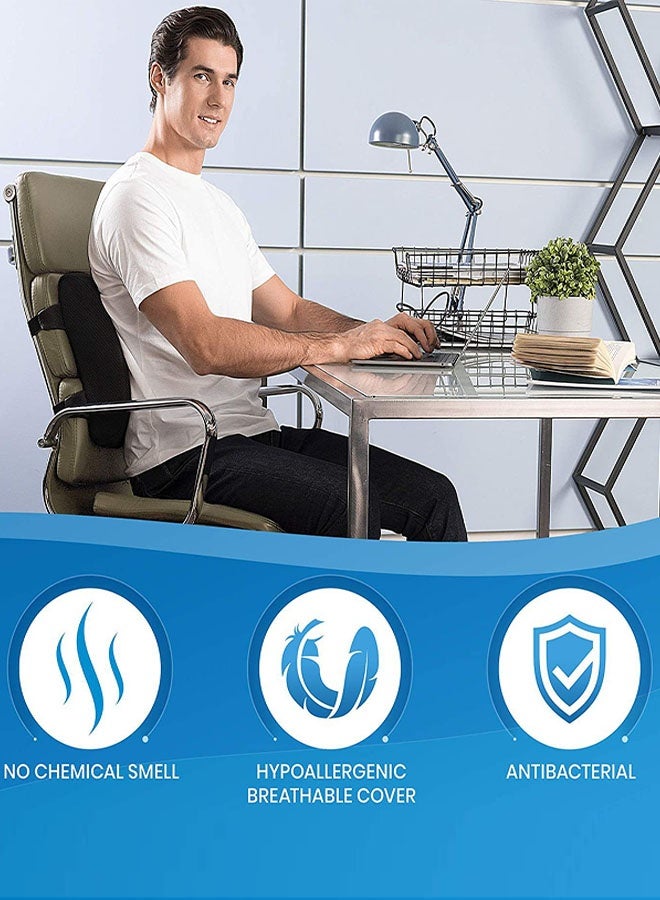 Lumbar Support Cushion, Ergonomic Back Support Memory Foam Cushion, Posture Corrector for Car, Office, Chair, Washable Cover & Adjustable Straps - Image 2