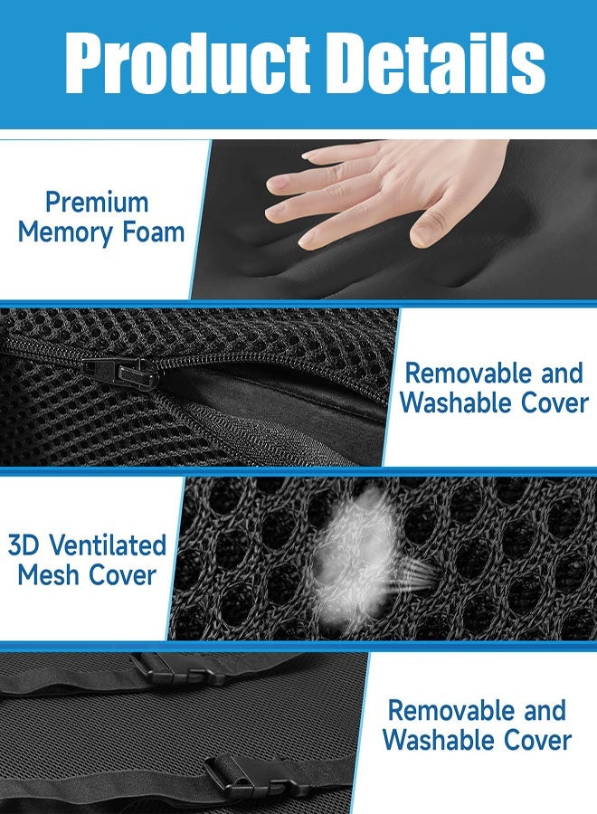 Lumbar Support Cushion, Ergonomic Back Support Memory Foam Cushion, Posture Corrector for Car, Office, Chair, Washable Cover & Adjustable Straps - Image 4