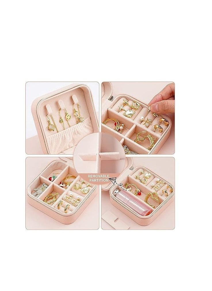 ORiTi ORiTi Portable Travel Mini Jewelry Box Leather Jewellery Ring Organizer Gift Box Girls Women (PINK)  - Image 3