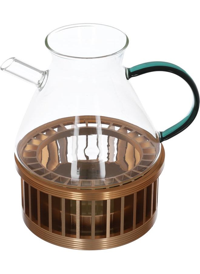 Alsaif Amber Glass Tea Serving Set Teapot + Cups And Saucers + Warmer Base 15 Pieces Green  - Image 2