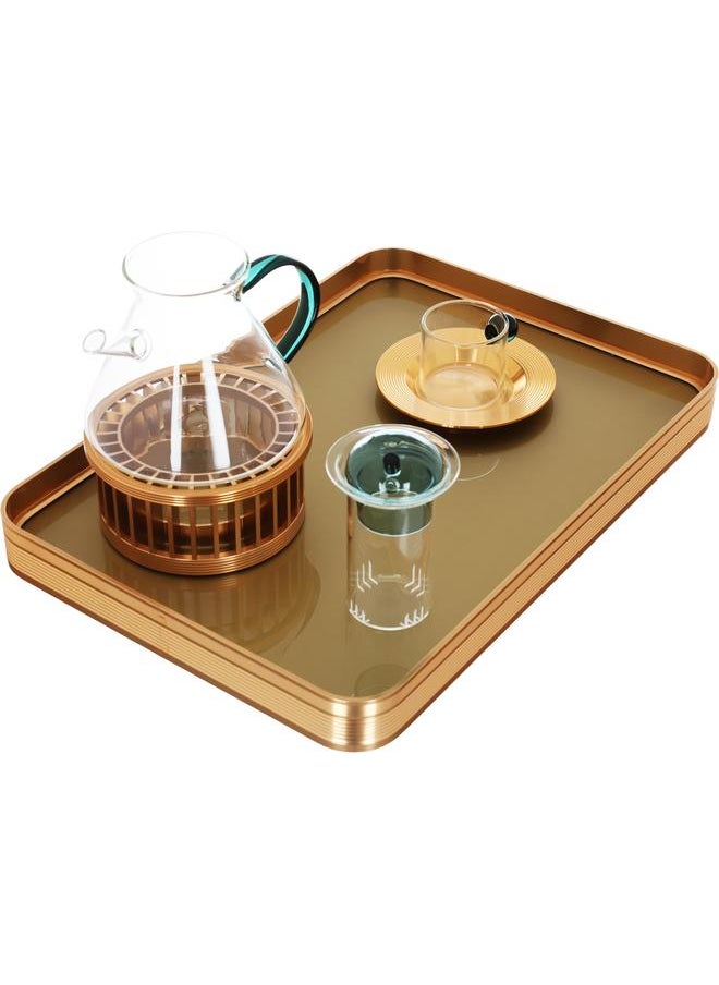 Alsaif Amber Glass Tea Serving Set Teapot + Cups And Saucers + Warmer Base 15 Pieces Green  - Image 1