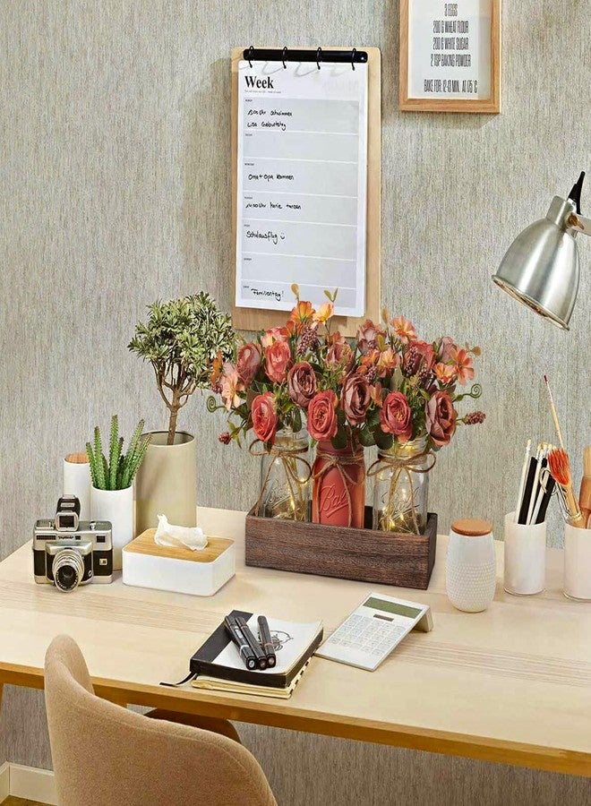 DUO ER DUOER 3 Pcs Mason Jar Centerpiece Table Decorations for Dining Table Decor Farmhouse Coffee Table Decor with Wood Tray and Led Light Table Centerpieces for Dining room Kitchen Living Bathroom,Orange - Image 3