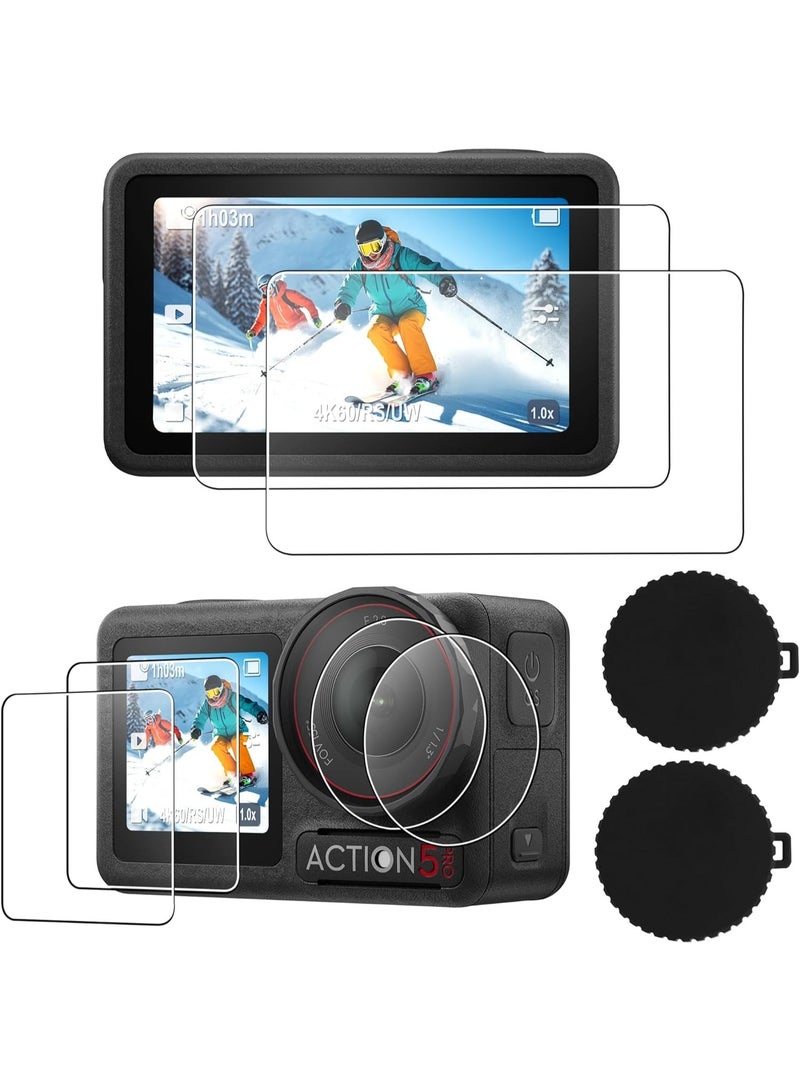 Screen Protector for DJI OSMO Action 5 Pro Camera, Osmo Action 5 Pro Lens Protector, Tempered Glass LCD Display Film, Silicone Lens Cap Cover, 0.3mm 9H Hardness Anti-Scratch Anti-Bubble (6+2 Pack) - Image 1