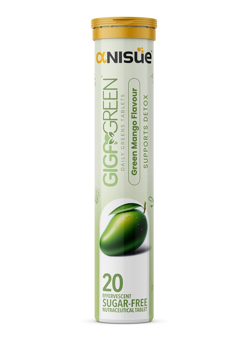 Anisue Gigagreen Daily Greens Effervescent Tablets for Detox | Green Mango | 100% Vegan | Green Juice | Plant based with Vitamins C, B6 & B12 | Pack of 1 - 20 Tablets  - Image 2