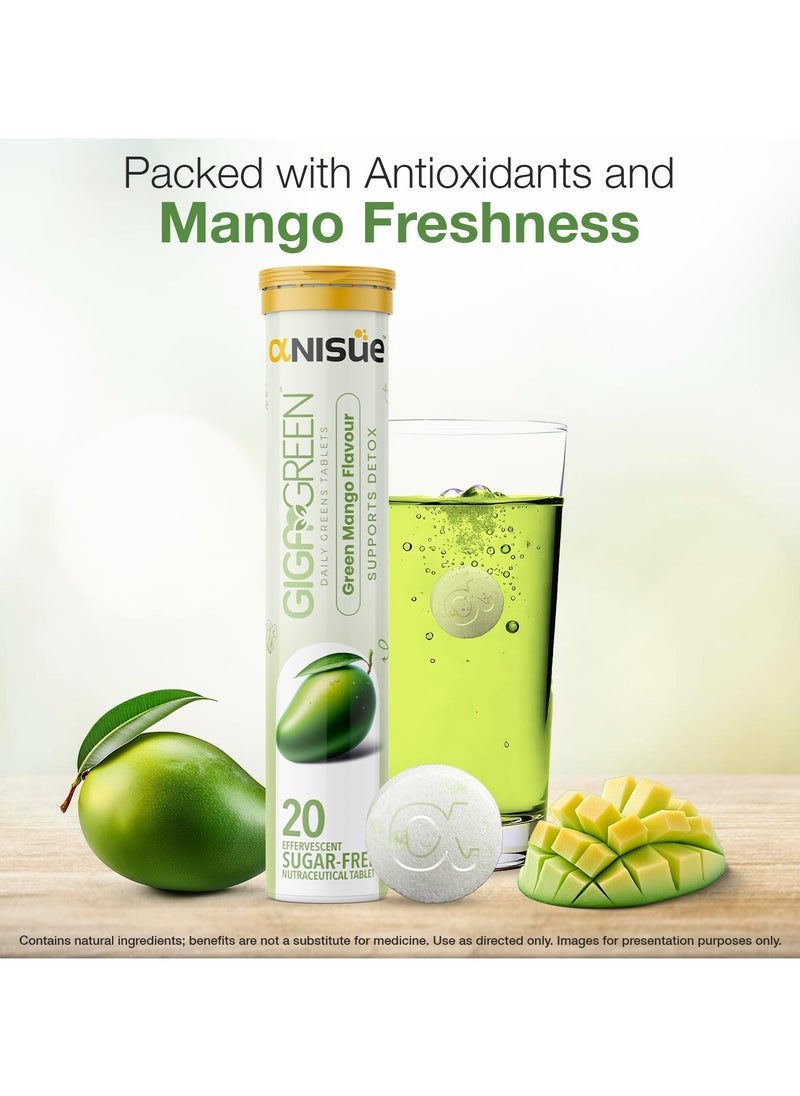 Anisue Gigagreen Daily Greens Effervescent Tablets for Detox | Green Mango | 100% Vegan | Green Juice | Plant based with Vitamins C, B6 & B12 | Pack of 1 - 20 Tablets  - Image 5