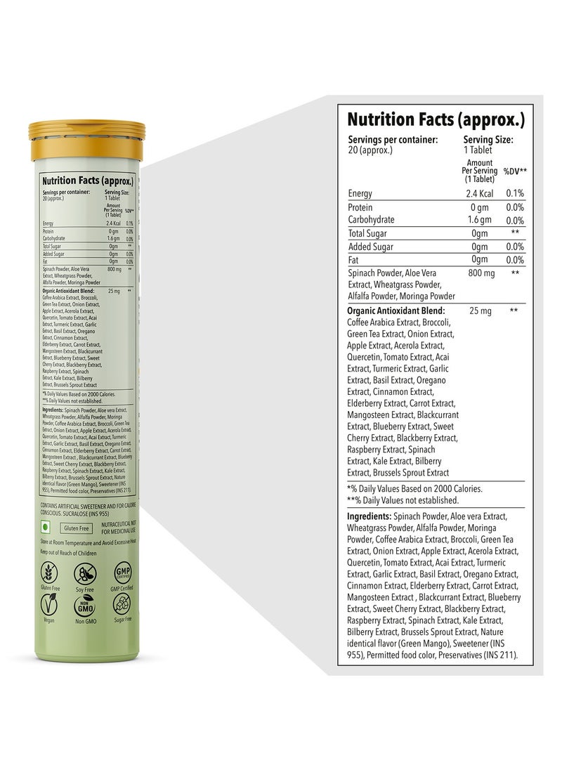 Anisue Gigagreen Daily Greens Effervescent Tablets for Detox | Green Mango | 100% Vegan | Green Juice | Plant based with Vitamins C, B6 & B12 | Pack of 1 - 20 Tablets  - Image 4