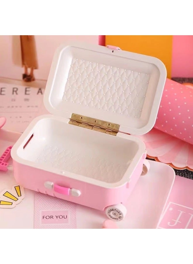 DIY Handmade Jewelry Storage Box Suitcase Piggy Bank Trunk Shape Piggy Bank Trolley Case Piggy Bank-Color:Pink - Image 5