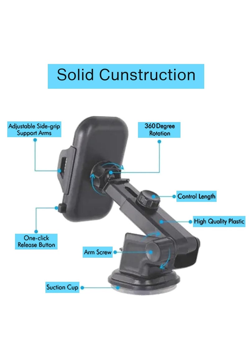 ELTRAZONE Universal 3-in-1 Car Phone Holder – Adjustable Mount for Dashboard, Windshield & Air Vent, Strong Suction Cup, Compatible with All Smartphones & Tablets - Image 4