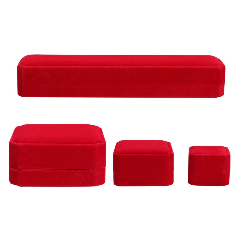 Red Velvet Jewelry Box Set 4pcs Compact Travel Organizer Display Case Necklace Bracelet Ring Pendant Storage - Image 2