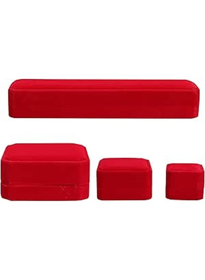Red Velvet Jewelry Box Set 4pcs Compact Travel Organizer Display Case Necklace Bracelet Ring Pendant Storage - Image 1