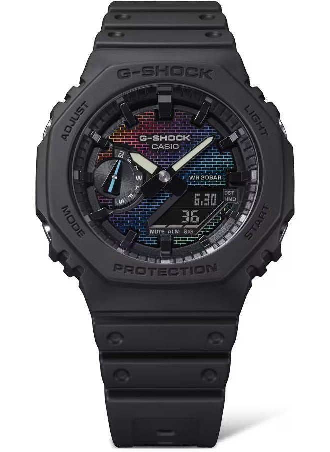 G-SHOCK GA-2100RW-1A Rainbow Brick Wall Carbon Analog Digital Black Resin Men's Watch- 48.5 × 45.4 × 11.8 mm  - Image 2