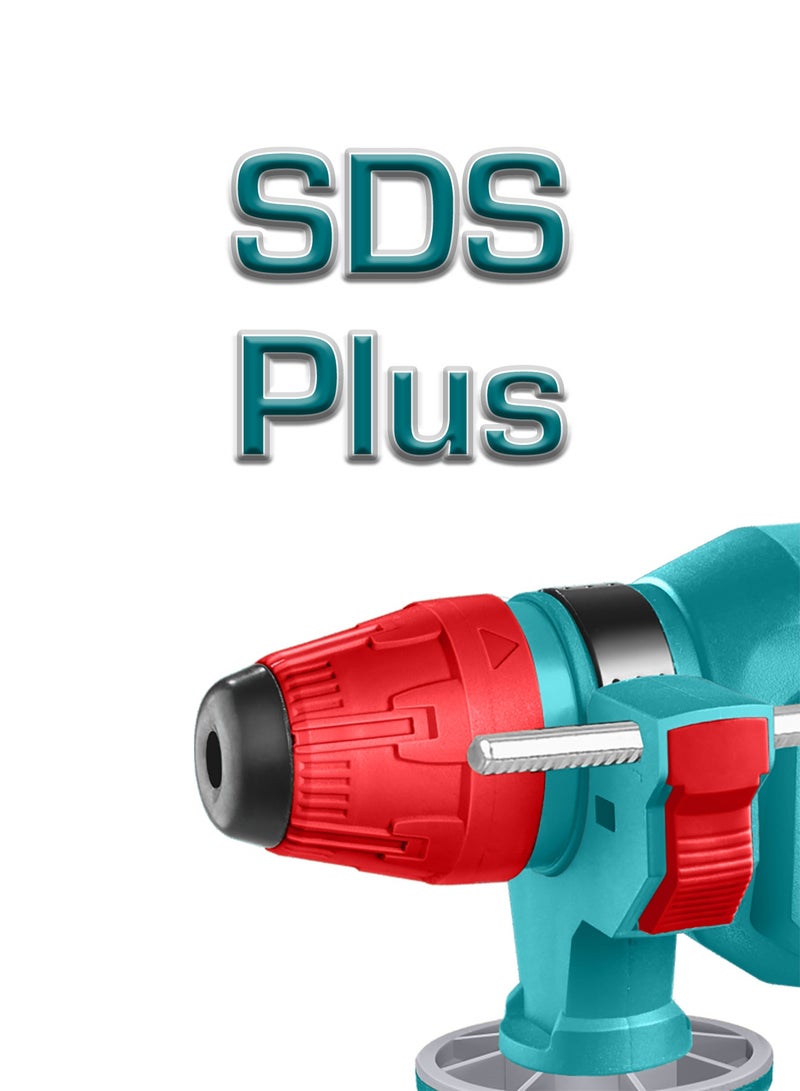 توتال مطرقة دوارة لاسلكية بدون فرشات من توتال 42 فولت (2.5 جول) - مثقاب خرسانة SDS Plus بسعة 26 مم، ومعدل ضربات 5000 ضربة في الدقيقة، وبطاريتين سعة 2.0 أمبير/ساعة، ومجموعة ملحقات من 8 قطع - TRHLI422682 - Image 4