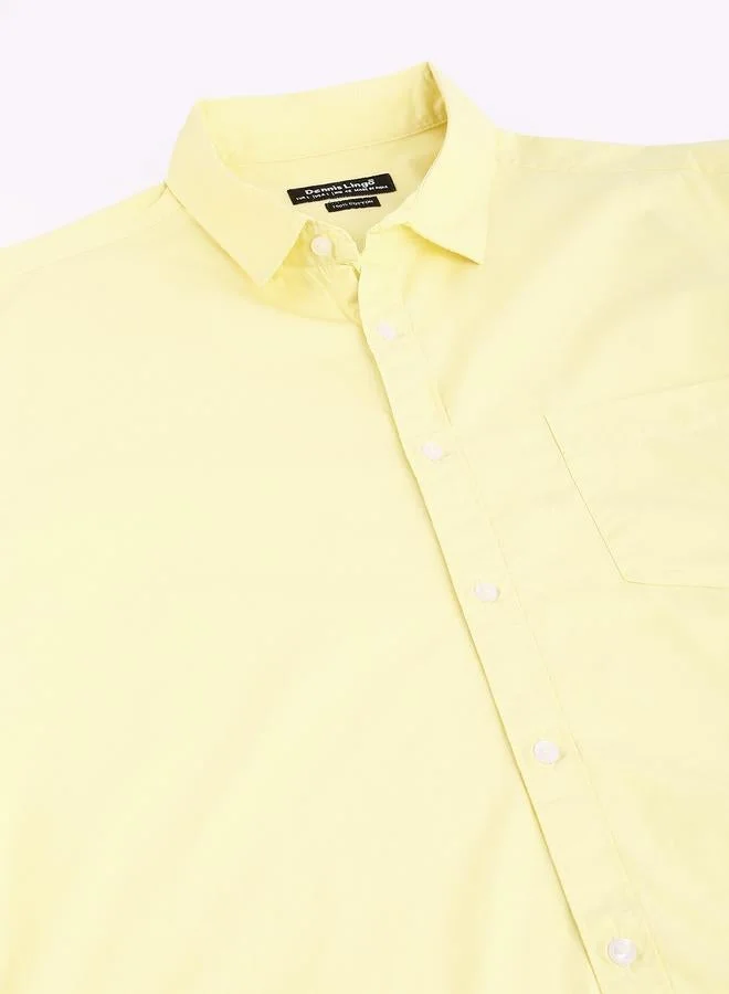 Dennis Lingo Yellow Men's Slim Fit Solid Yellow Casual Spread Collar Shirt - 100% Cotton for Men | Best Price UAE
