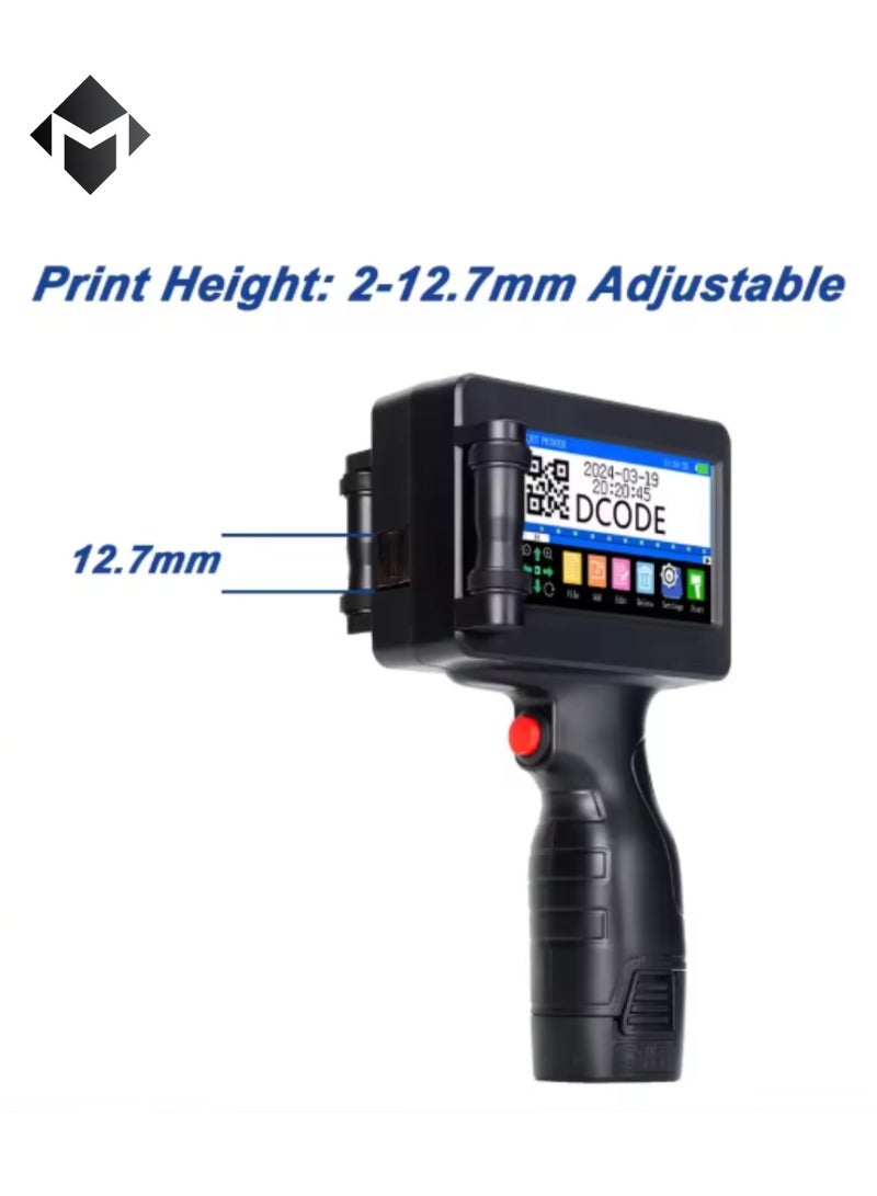 12.7mm Portable Printers Handheld Inkjet Printer | Text QR Barcode Batch Number Logo Image Date Printing Machine - Image 2