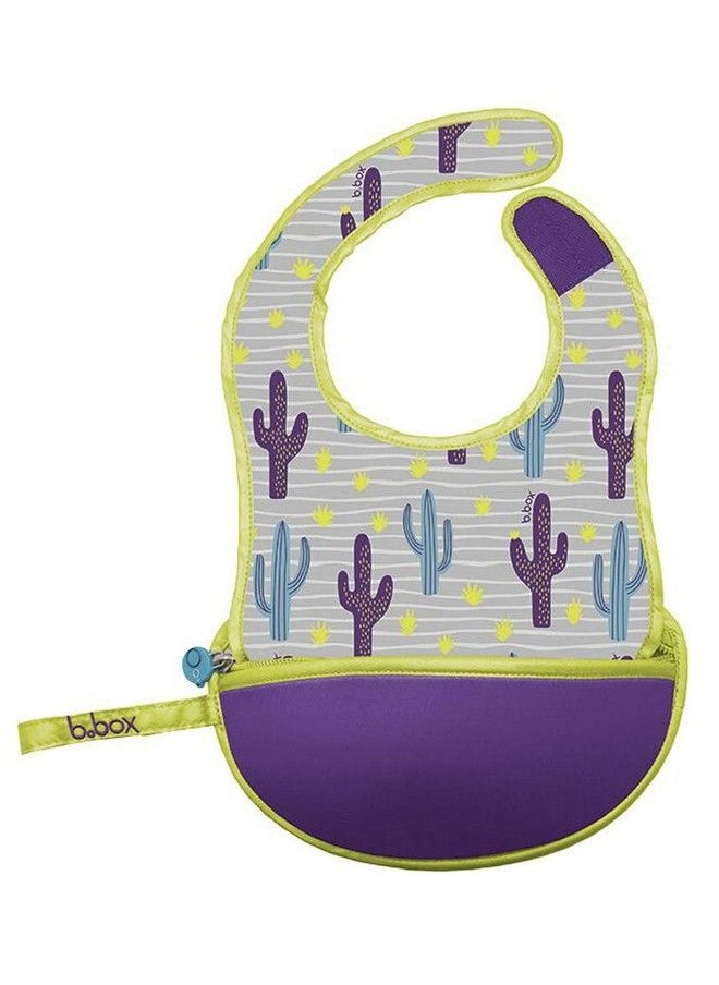 b.box Travel Bib & Flexible Soft Bite Spoon Set Cactus Capers Purple Grey  - Image 1