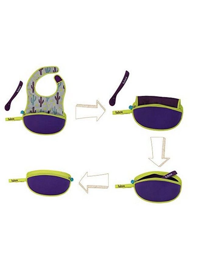 b.box Travel Bib & Flexible Soft Bite Spoon Set Cactus Capers Purple Grey  - Image 5