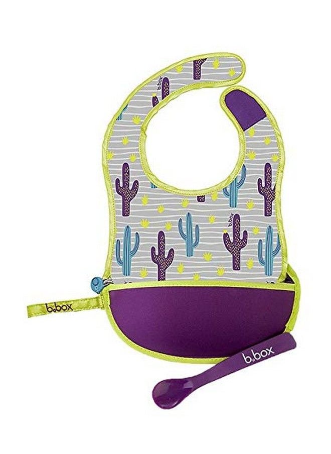 b.box Travel Bib & Flexible Soft Bite Spoon Set Cactus Capers Purple Grey  - Image 4