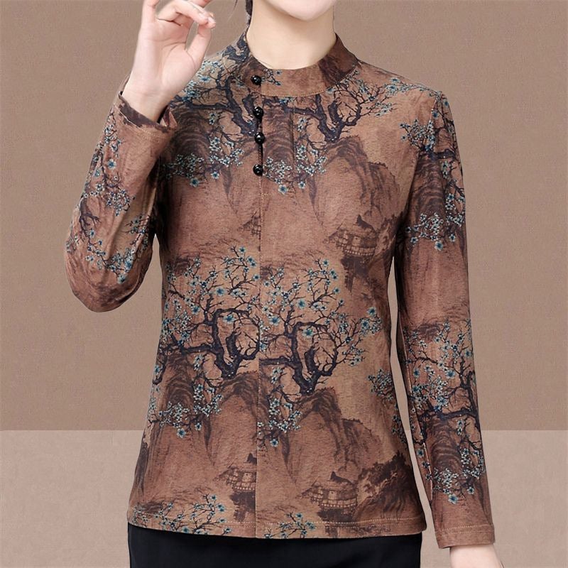 Mom Base T-Shirt Middle-Aged Autumn Slimming Western Style Small Shirt Fashion Long Sleeve Top - Image 3