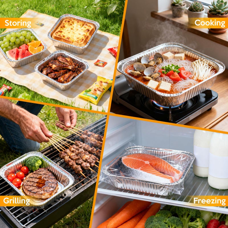 Homewarm 8"x8" Aluminum Foil Pans Disposable - 20 Pack Square Baking Pans Disposable Grill Accessories Meal Prep Containers Heavy Duty Tin Foil Pan for Baking Cake, Oven Cooking, Heating, Storing - Image 4