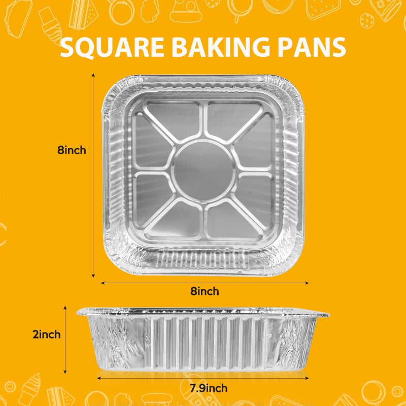 Homewarm 8"x8" Aluminum Foil Pans Disposable - 20 Pack Square Baking Pans Disposable Grill Accessories Meal Prep Containers Heavy Duty Tin Foil Pan for Baking Cake, Oven Cooking, Heating, Storing - Image 2