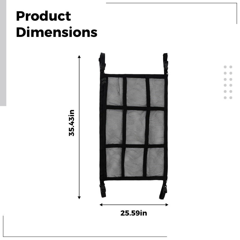 Automotive Roof Cargo Net 90x65cm Overhead Storage Bag Black - Image 2