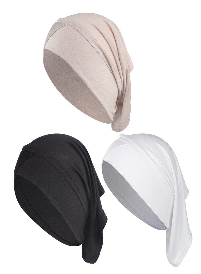 PURFUN 3 Pcs Muslim Inner Hijab Caps Women Solid Color Turban Underscarf Under Hijab Caps Stretchy Breathable Full Cover Undercap Tube Bonnet Under Scarf Hats Beanie - Image 2