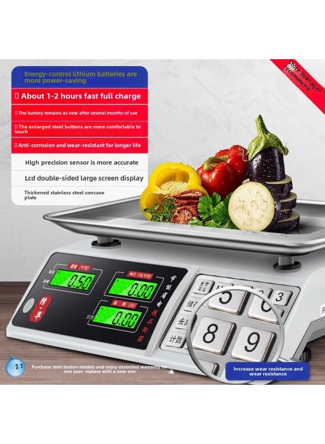 Electronic Scale Commercial Small Platform Scale 10kg30kg Weighing Electronic Scale Household Kitchen Baking Special Scale Wholesale-Model:[top Model * Steel Button] 30kg Lcd Concave Disc, Lithium Battery Fast Charging (store Manager Recommend) - Image 1
