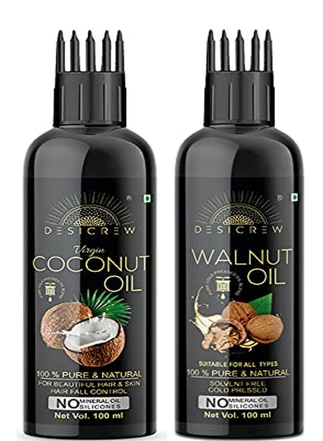 Desicrew Cold-Pressed Virgin Coconut & Walnut Hair Oil in Combo - Moisturizing & Healing, For Skin, Hair Care, Eyelashes (100 ml + 100 ml) With Applicator - Image 2
