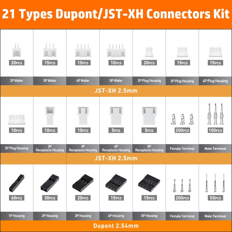 PEBA Crimping Tool and Dupont Connector Kit - 21 Types of 2.54mm Dupont Connectors & Crimp Pins, 2.5 mm JST-XH Contacts and Housings, for DIY Electronics - Suitable for AWG 32-20 Wires - Image 5