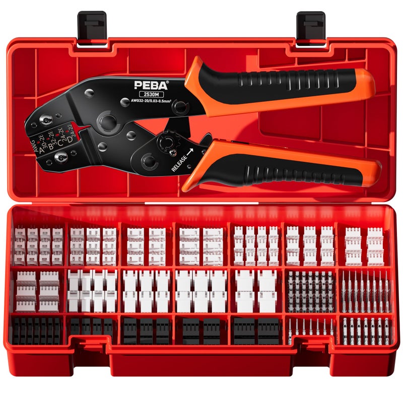PEBA Crimping Tool and Dupont Connector Kit - 21 Types of 2.54mm Dupont Connectors & Crimp Pins, 2.5 mm JST-XH Contacts and Housings, for DIY Electronics - Suitable for AWG 32-20 Wires - Image 1