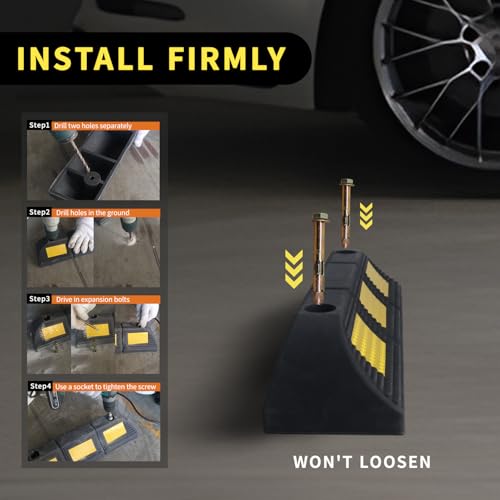 WECARLLE Parking Stopper for Garage Parking Aid 2 Pack Block, Car Truck Curb Floor Parking Lot Wheel Tire Stops Bumpers with Bolt Installation, Rubber Vehicles Aid Gadgets - Image 3