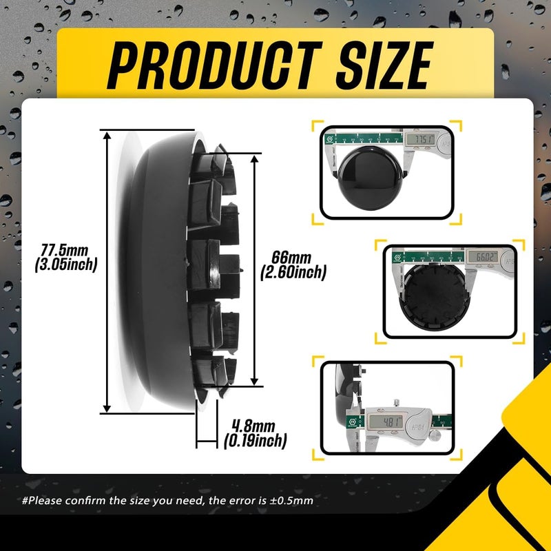 DewFlew 4Pcs Black Wheel Center Caps for Chevy S10 Blazer - Outer 77.5mm, Inner 66mm - Image 3
