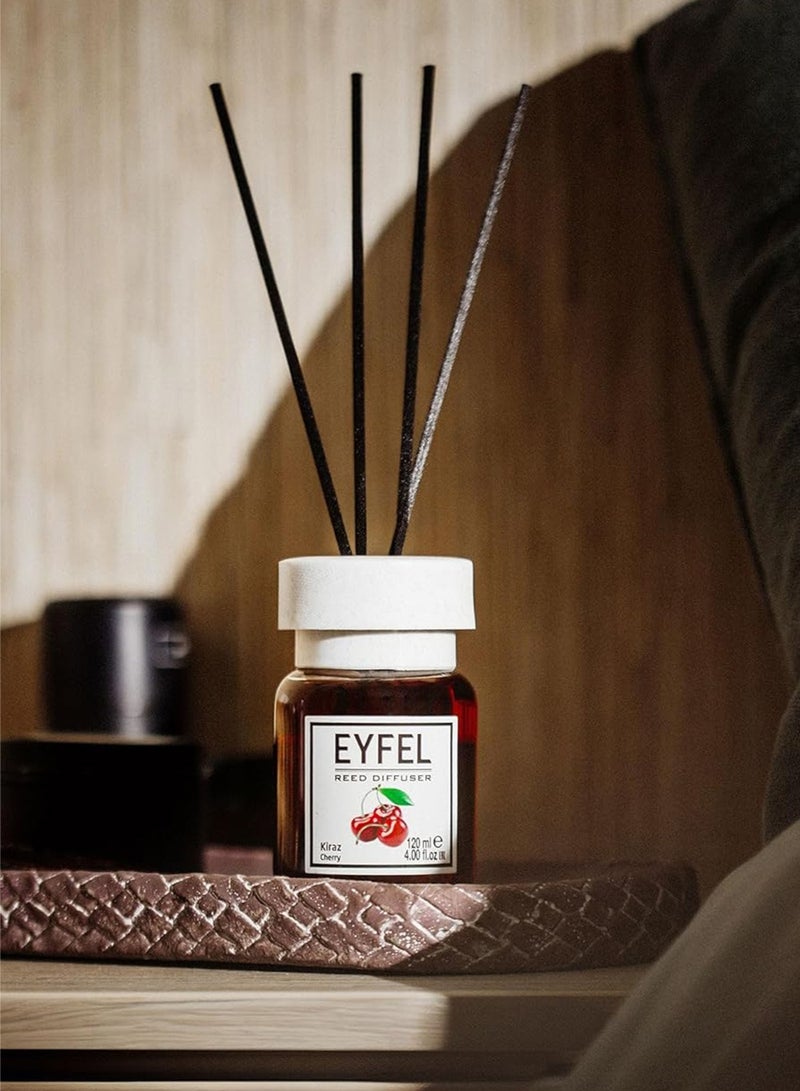 آيفيل معطر جو منعش برائحة الكرز (كيراز) 120 مل | عطر منزلي فاخر برائحة الفواكه الحلوة | معطر جو إيفل يدوم طويلاً مع 4 أعواد من الخيزران - Image 2