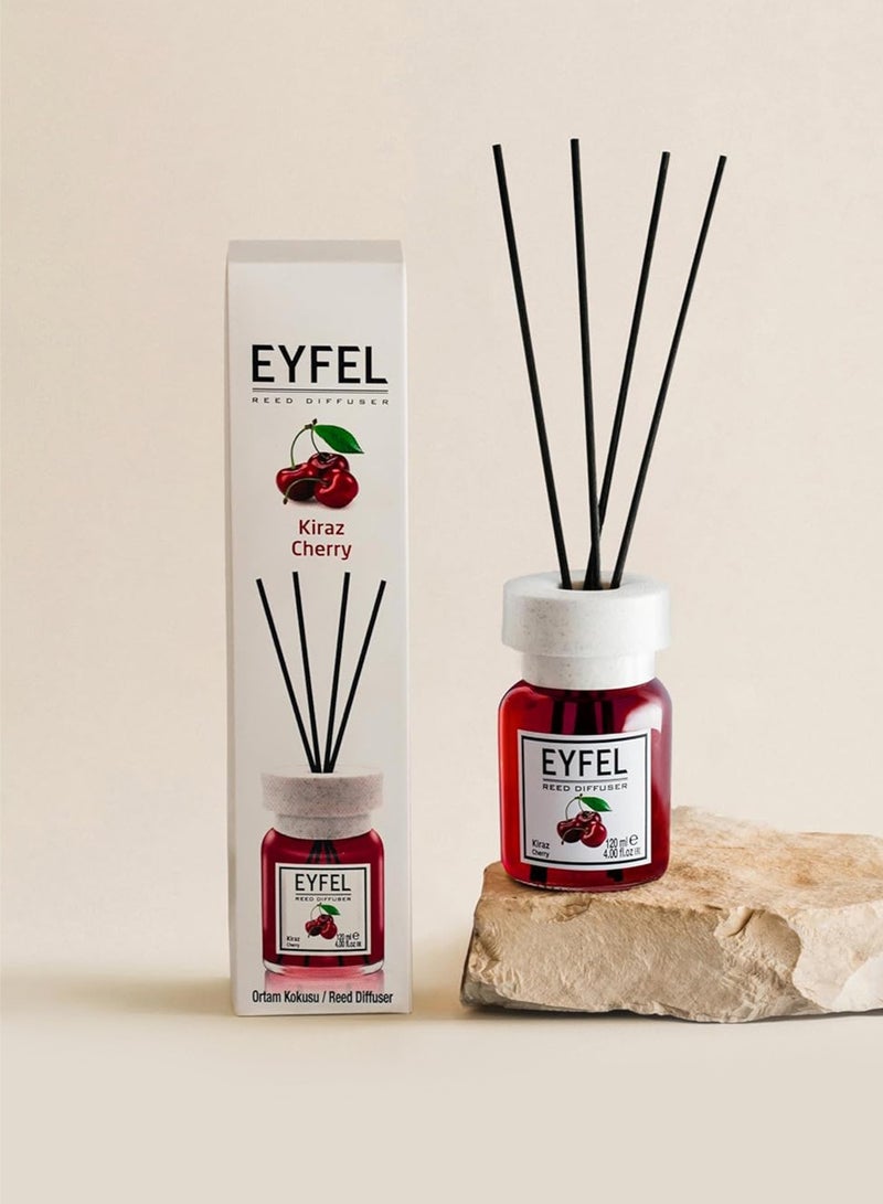 آيفيل معطر جو منعش برائحة الكرز (كيراز) 120 مل | عطر منزلي فاخر برائحة الفواكه الحلوة | معطر جو إيفل يدوم طويلاً مع 4 أعواد من الخيزران - Image 4