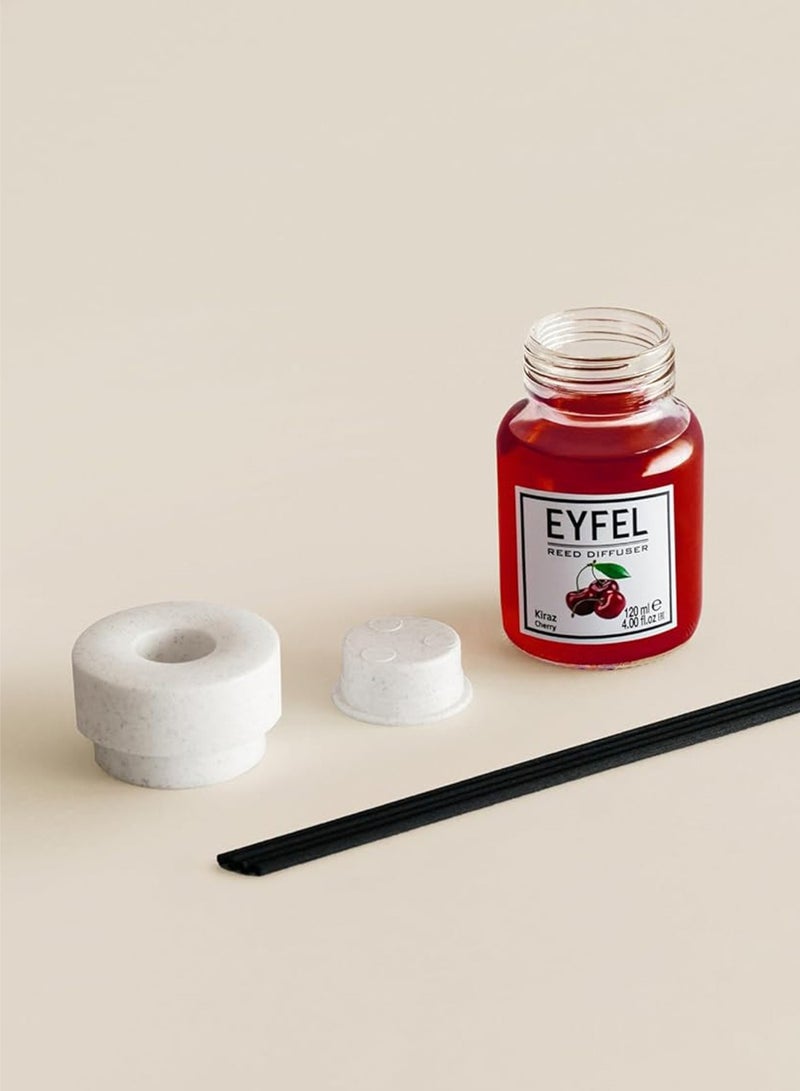 آيفيل معطر جو منعش برائحة الكرز (كيراز) 120 مل | عطر منزلي فاخر برائحة الفواكه الحلوة | معطر جو إيفل يدوم طويلاً مع 4 أعواد من الخيزران - Image 5