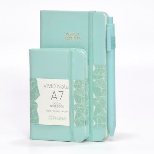 Kitabby – VIVID A6 Size Weekly Planner with Pen & A7 Pocket Size Notebook Combo | Hard Bound Undated Planner with Elastic Band & Pen Loop | 128 Pages | 70gsm Natural Shade Paper | Polymer Coated Paper Cover Material – (Sea Green) - Image 2