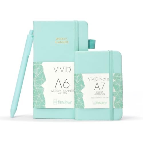 Kitabby – VIVID A6 Size Weekly Planner with Pen & A7 Pocket Size Notebook Combo | Hard Bound Undated Planner with Elastic Band & Pen Loop | 128 Pages | 70gsm Natural Shade Paper | Polymer Coated Paper Cover Material – (Sea Green) - Image 1