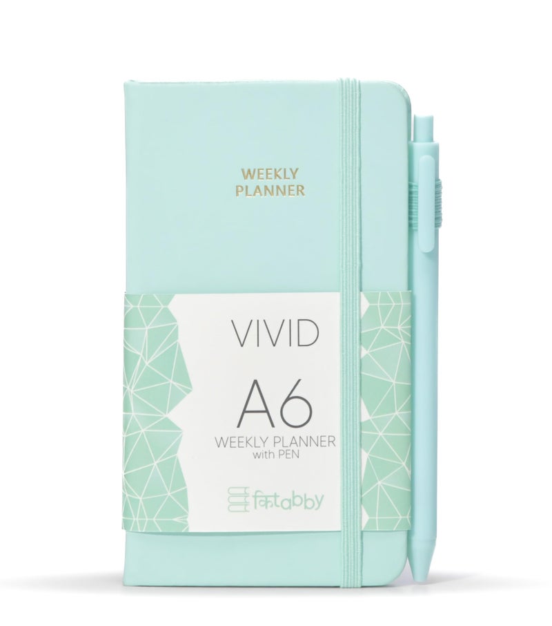 Kitabby – VIVID A6 Size Weekly Planner with Pen & A7 Pocket Size Notebook Combo | Hard Bound Undated Planner with Elastic Band & Pen Loop | 128 Pages | 70gsm Natural Shade Paper | Polymer Coated Paper Cover Material – (Sea Green) - Image 3