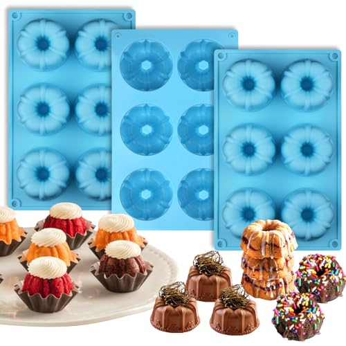 Palksky Mini Fluted Tube Pan Silicone 6-Cavity(3PCS), Multi-Cavity small Cake Baking Pan, mini moldes para chocoflan - Image 1
