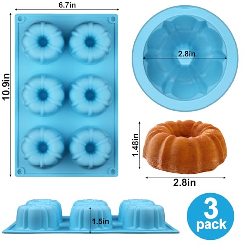 Palksky Mini Fluted Tube Pan Silicone 6-Cavity(3PCS), Multi-Cavity small Cake Baking Pan, mini moldes para chocoflan - Image 4