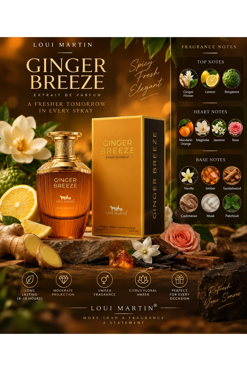 Loui Martin Ginger Breeze Extrait de Parfum 100ml – Citrus, Floral & Amber Fragrance | Unisex