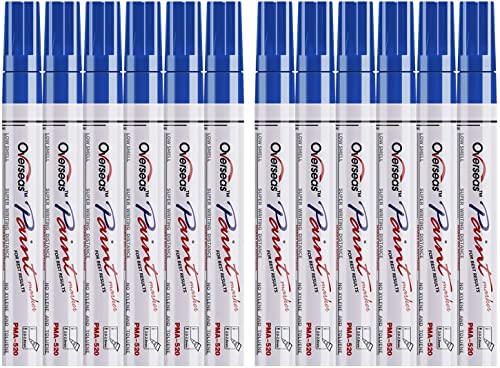 Lesun Blue Paint Pens Markers 12 Pack Waterproof OilBased Paint Pen Set Quick Dry and Permanent Markers for Metal Rock Painting Stone Ceramic Wood Plastic Canvas Glass Mugs Tires - Image 1