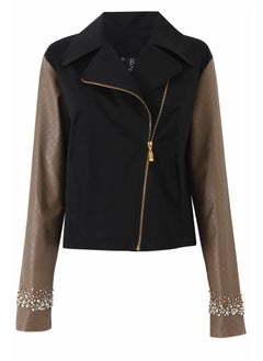 Bardees MOGUL BIKER JACKET ( BLACK X Beige Leather))  - Image 1
