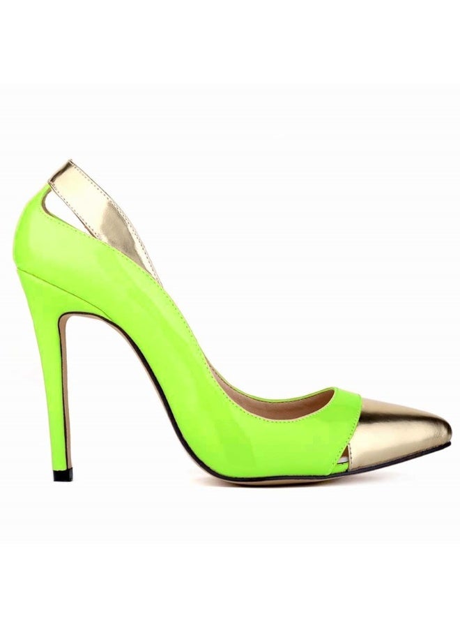 Loquat Autumn/Winter Patent Leather Gold Contrast Pointed Toe Stiletto Heels Green - Image 1