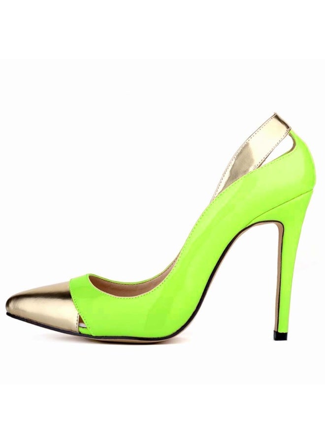 Loquat Autumn/Winter Patent Leather Gold Contrast Pointed Toe Stiletto Heels Green - Image 2