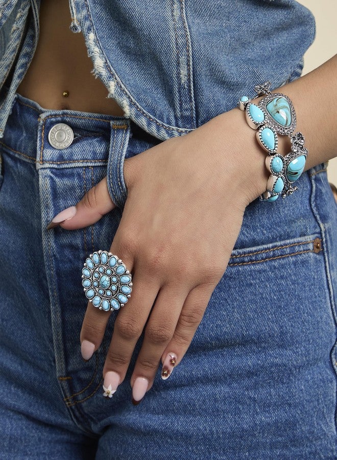 Jessica Simpson Womens Turquoise Stone Slider Bracelet - Oxidized Silver-Tone Lariat Bracelet with Turquoise Accents - Image 4