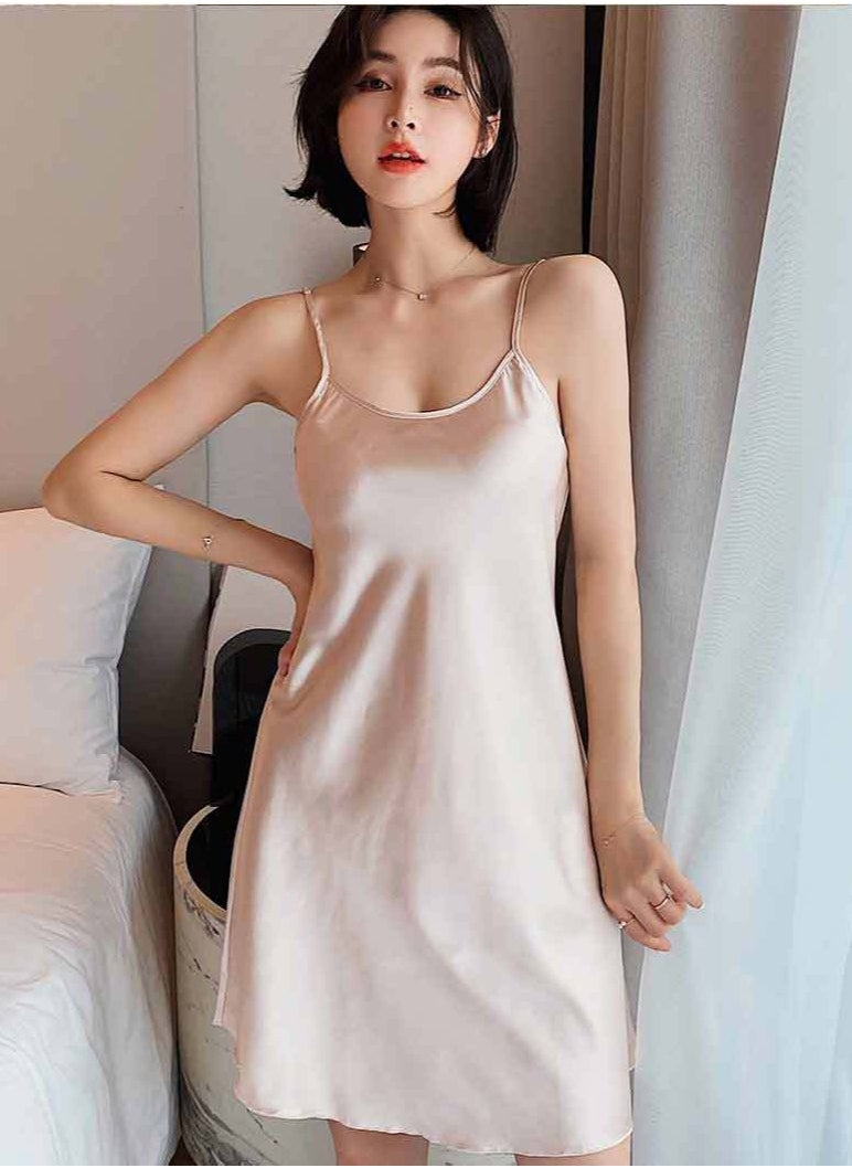 fdsport - Suspender Nightgown, Pajamas, Spring and Autumn Dress, Ice Silk Home Clothes - Image 1
