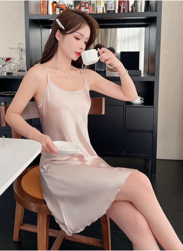 fdsport - Suspender Nightgown, Pajamas, Spring and Autumn Dress, Ice Silk Home Clothes - Image 1