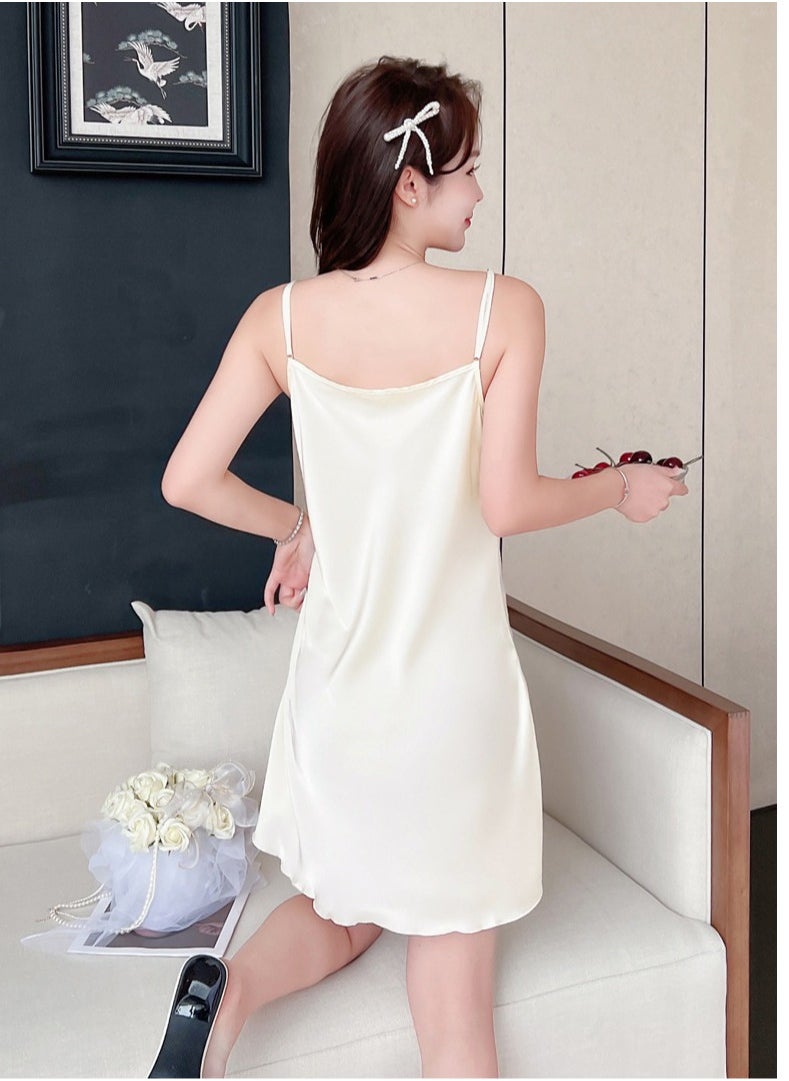 fdsport - Suspender Nightgown, Pajamas, Spring and Autumn Dress, Ice Silk Home Clothes - Image 1