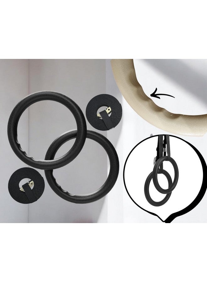TechHark® Gymnastic ABS Rings with Heavy Duty Adjustable Strap Capacity with 14.5ft Adjustable Buckle Straps for Cross Fitness Functional Training for Home Gym Full Body Workout (Gym.Ring Black) - Image 1